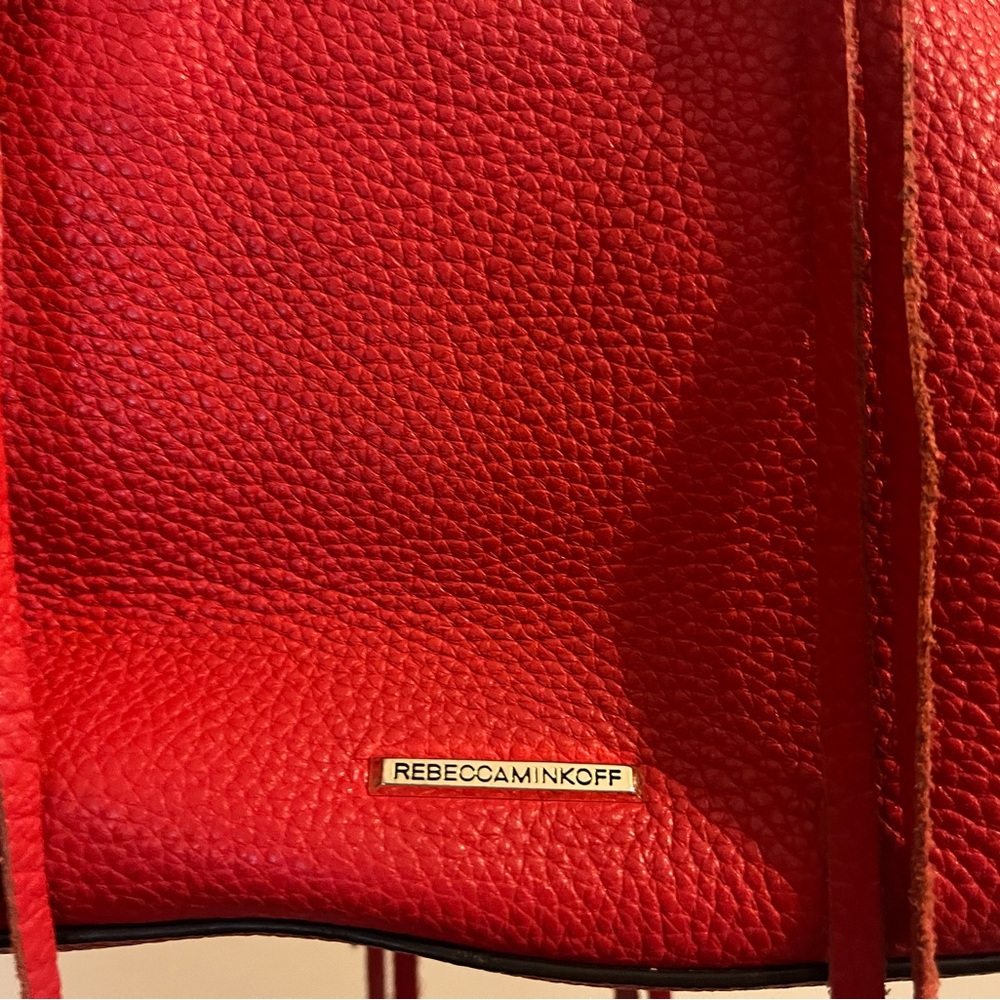 Rebecca Minkoff Leather Micro Moto Satchel Purse Red Tassels - Picture 8 of 14